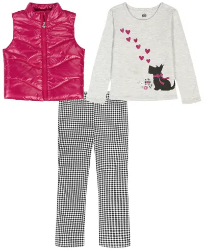 KIDS HEADQUARTERS GIRLS 2T-4T 3-PIECE VEST, T-SHIRT, AND LEGGINGS SET