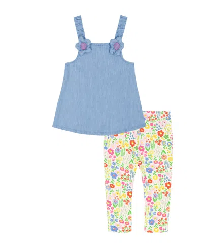 Kids Headquarters Kids' Girls' 2t-6x Denim Tunic Top And Print Capri Leggings, 2 Piece-set In Multi