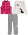 Kids Headquarters Girls 4t-6x 3-piece Vest, T-shirt And Leggings Set In Pink