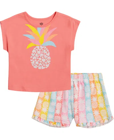 Kids Headquarters Kids' Little Girls Pineapple Tee And Printed French Terry Shorts, 2 Piece Set In Assorted