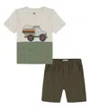 Kids Headquarters Toddler And Little Boys 2-piece Jersey Truck Short Sleeve T-shirt And Twill Cargo Shorts Set