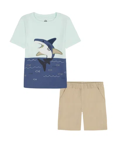 Kids Headquarters Kids' Toddler And Little Boys 2-piece Pieced Jersey Whale Short Sleeve T-shirt And Twill Cargo Shorts Set