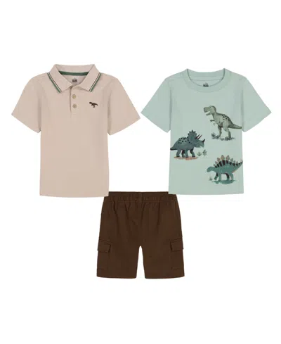 Kids Headquarters Kids' Toddler And Little Boys 3- Piece Tipped Polo, Graphic T-shirt And Twill Cargo Shorts Set