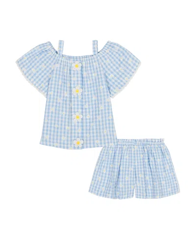 Kids Headquarters Kids' Toddler And Little Girls 2-piece Daisy Gingham Drop Top And Needle Knit Shorts Set