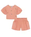 Kids Headquarters Toddler And Little Girls 2-piece Floral Embroidered Top And Crinkle Knit Shorts Set