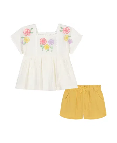 Kids Headquarters Kids' Toddler And Little Girls 2-piece Floral Puff Print Top And Muslin Shorts Set