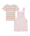 Kids Headquarters Toddler And Little Girls 2-piece Printed Rib T-shirt And Twill Shortall Set In Pink