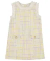 Kids Headquarters Toddler And Little Girls Embroidered Fringe Trim Plaid Woven Dress In Pink,blue,yellow Plaid