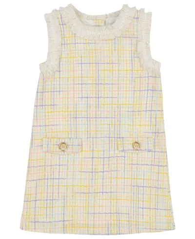 Kids Headquarters Kids' Toddler And Little Girls Embroidered Fringe Trim Plaid Woven Dress In Pink,blue,yellow Plaid