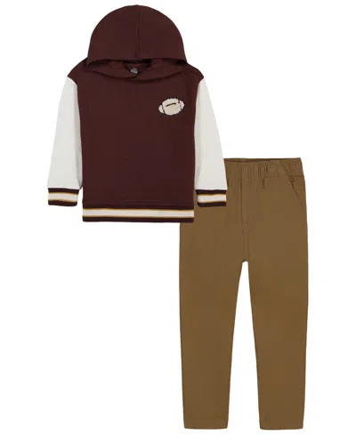 Kids Headquarters Babies' Toddler Boys' 2t-5t Football-graphic Fleece Hooded Sweatshirt And Cargo Pants, 2-piece Set In Neutral