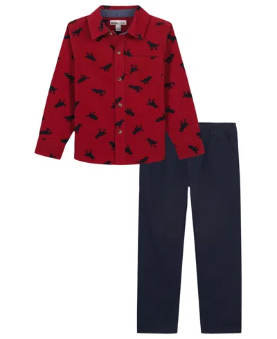 Kids Headquarters Babies' Toddler Boys' 2t-5t Woven Shirt And Pants, 2-piece Set In Red
