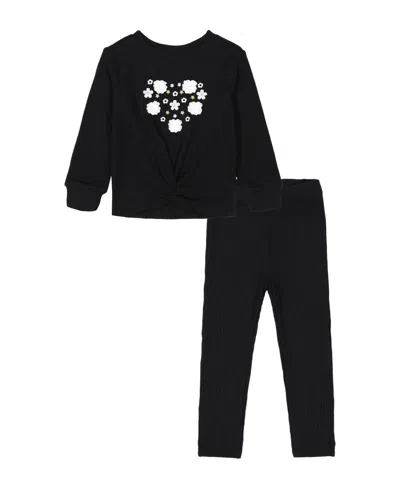 Kids Headquarters Kids' Toddler And Little Girls Hacci Crewneck & Leggings, 2 Piece Set In Dark Grey Heather