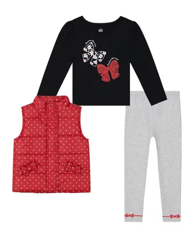 Kids Headquarters Kids' Toddler And Little Girls Polka-dot Vest & Leggings, 2 Piece Set In Salsa Red,deep Black,medium Gray Heather