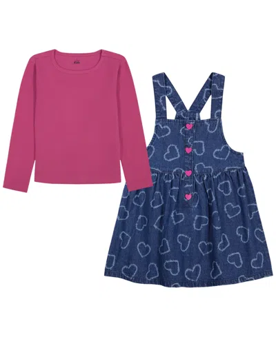 Kids Headquarters Kids' Toddler Girls' 2t-4t Long-sleeve T-shirt And Jumper, 2-piece Set In Pink