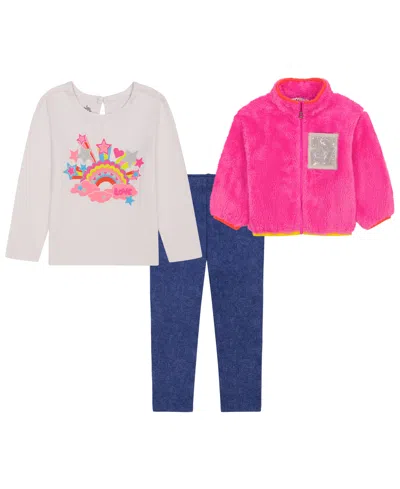 Kids Headquarters Kids' Toddler Girls' 2t-5t Long-sleeve Sherpa T-shirt, Jacket And Jeggings, 3-piece Set In Multi