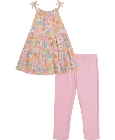 Kids Headquarters Babies' Toddler Girls Floral Halter Tunic Top And Capri Leggings, 2 Piece Set In Pink