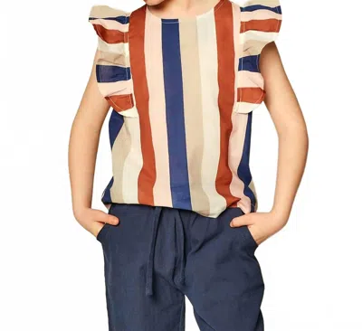 Kids On The Moon Kids' Ruffled Stripe Blouse In Chocolate Time In Animal Print