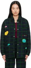 Kids Worldwide Navy & Green Universe Padded Jacket In Plaid
