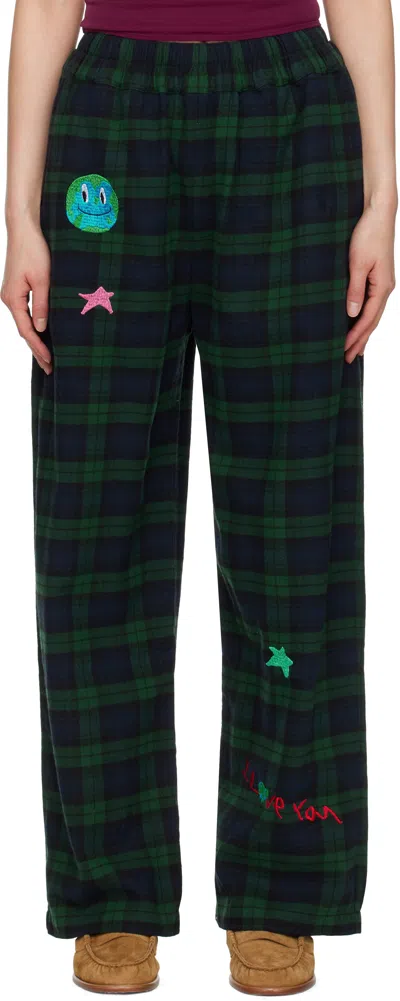 Kids Worldwide Navy & Green Universe Plaid Lounge Pants