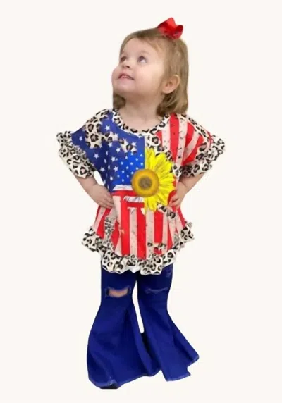 Kidscharm Kids' Girls' Ruffle Top In Usa Flag Sunflower Leopard In Multi