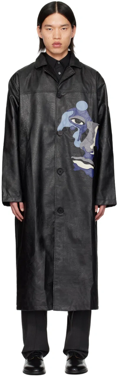 Kidsuper Black Face Faux-leather Coat