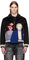 Kidsuper Black Patchwork Portraits Wool Varsity Jacket In Black
