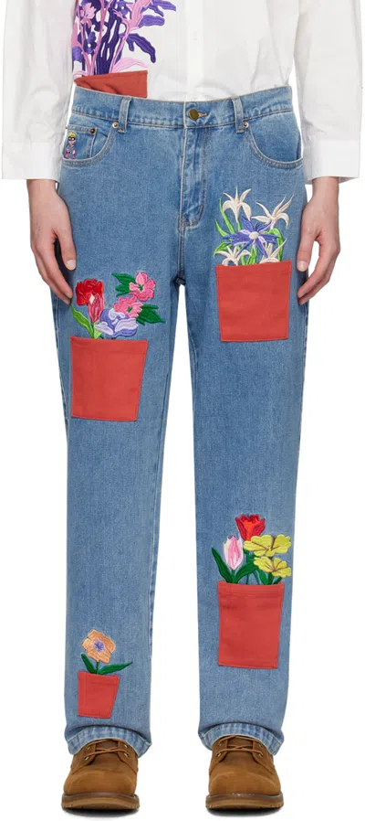 Kidsuper Blue All Over Flower Pots Jeans