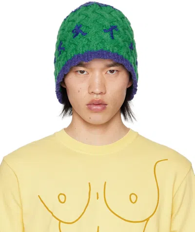 Kidsuper Blue & Green Running Man Crochet Hat