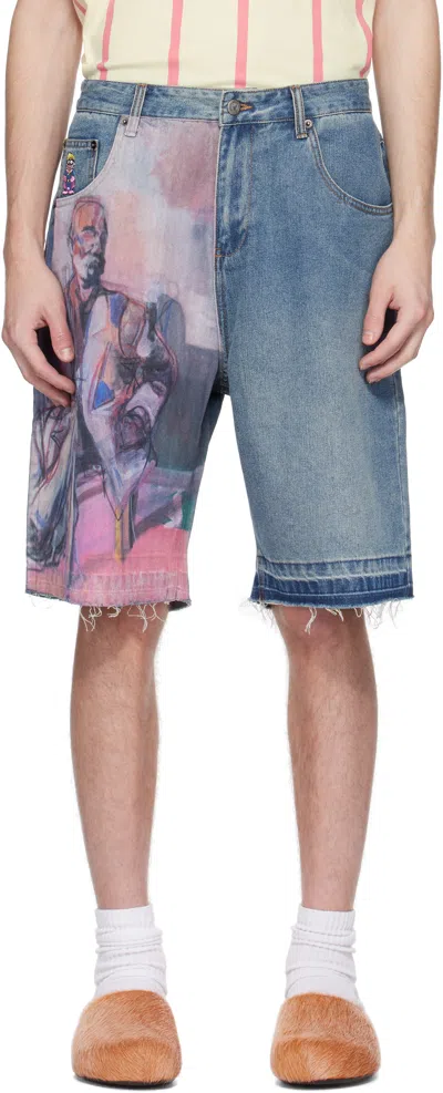 Kidsuper Blue Painted Panel Denim Shorts