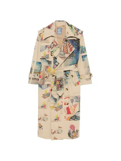 Kidsuper Book Paintings Double-breasted Trench Coat In Multi