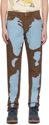 KIDSUPER BROWN EMBROIDERED JEANS