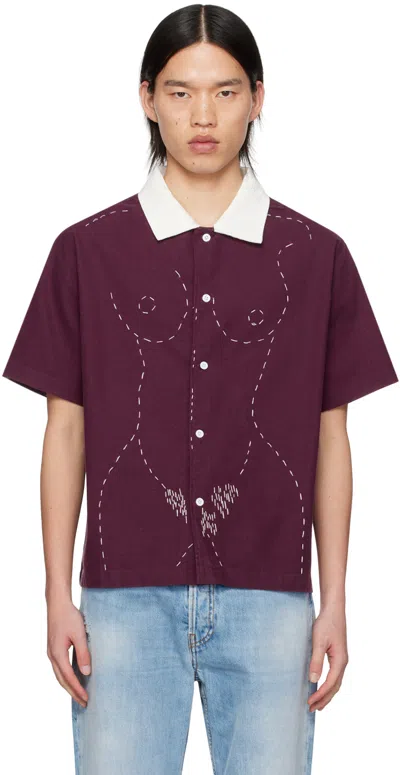 Kidsuper Burgundy Embroidered Figure Shirt In Wine