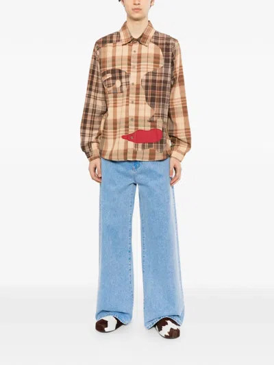 Kidsuper Check-pattern Patchwork Shirt In Brown