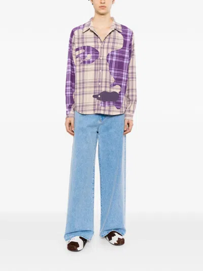Kidsuper Check-pattern Patchwork Shirt In Purple