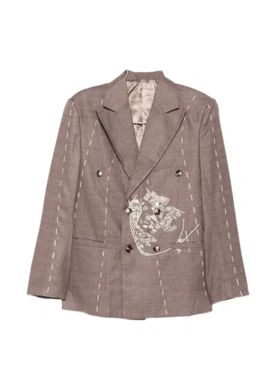 Kidsuper Embroidered Double-breasted Blazer In Brown