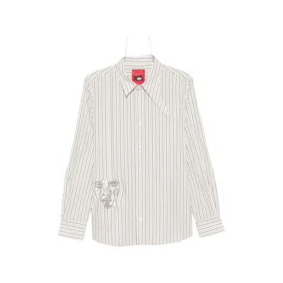 Kidsuper Embroidered Face Striped Cotton Shirt In White
