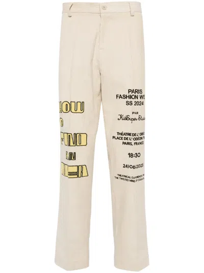 Kidsuper Embroidered-motif Corduroy Trousers In Neutrals