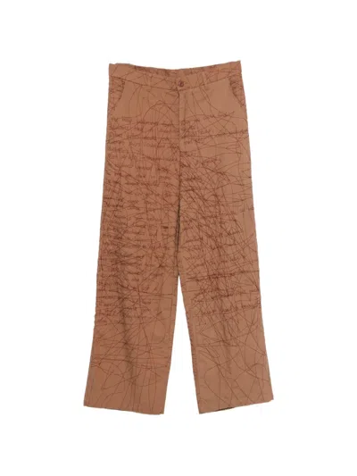 Kidsuper Embroidered Scribble-pattern Trousers In Brown