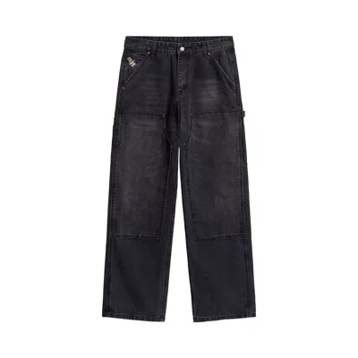 Pre-owned Kidsuper Eye Badge Washed Double Knee Flocked Pant 'washed Gray' | Grey | Men's Size Xl