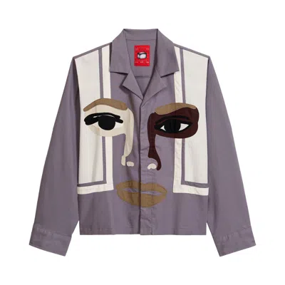 Pre-owned Kidsuper Face Camp Collar Button Up Long-sleeve 'plum' | Red | Men's Size L