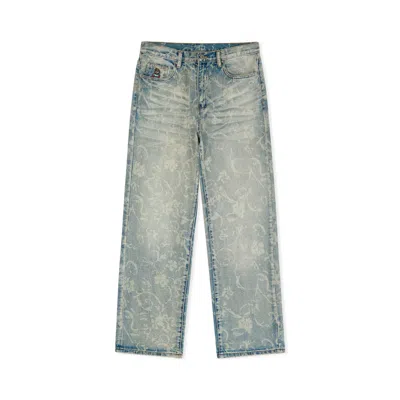Kidsuper Face Floral Washed Denim Jeans In Gray