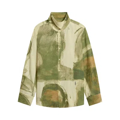 Pre-owned Kidsuper Face Sketches Storm Flap Button Up 'green' | Men's Size S