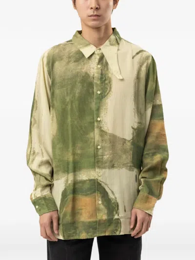 Kidsuper Face Sketches Storm-flap Button-up Shirt In Green