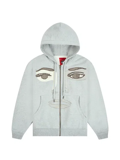 Kidsuper Face-patch Zip-up Hoodie In Gray