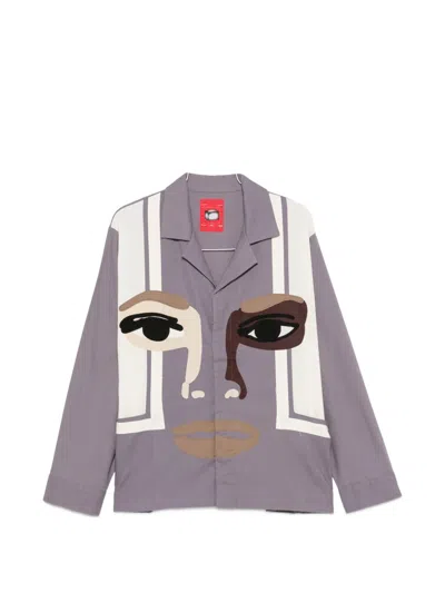 Kidsuper Face-patchwork Camp-collar Shirt In Purple