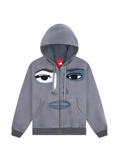 Kidsuper Face-patchwork Zip-up Hoodie In Gray