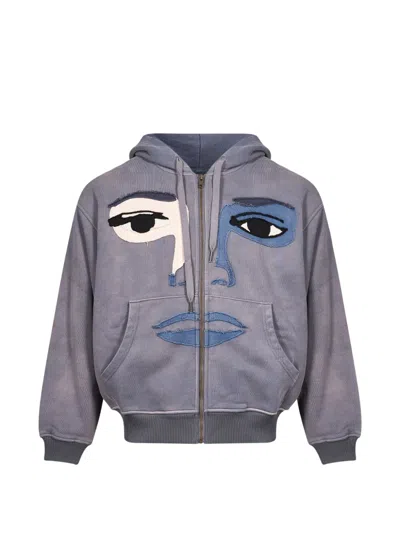 Kidsuper Face-patchwork Zip-up Hoodie In Gray