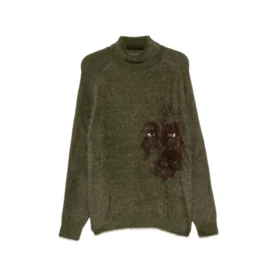 Kidsuper Furred Nylon With Graphic Intarsia Sweater In Black