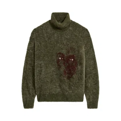 Pre-owned Kidsuper Fuzzy Knit Hatched Face Turtle Neck 'dark Green' | Men's Size Xl