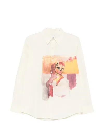 Kidsuper Girl Painting Graphic-print Button-up Shirt In Neutral